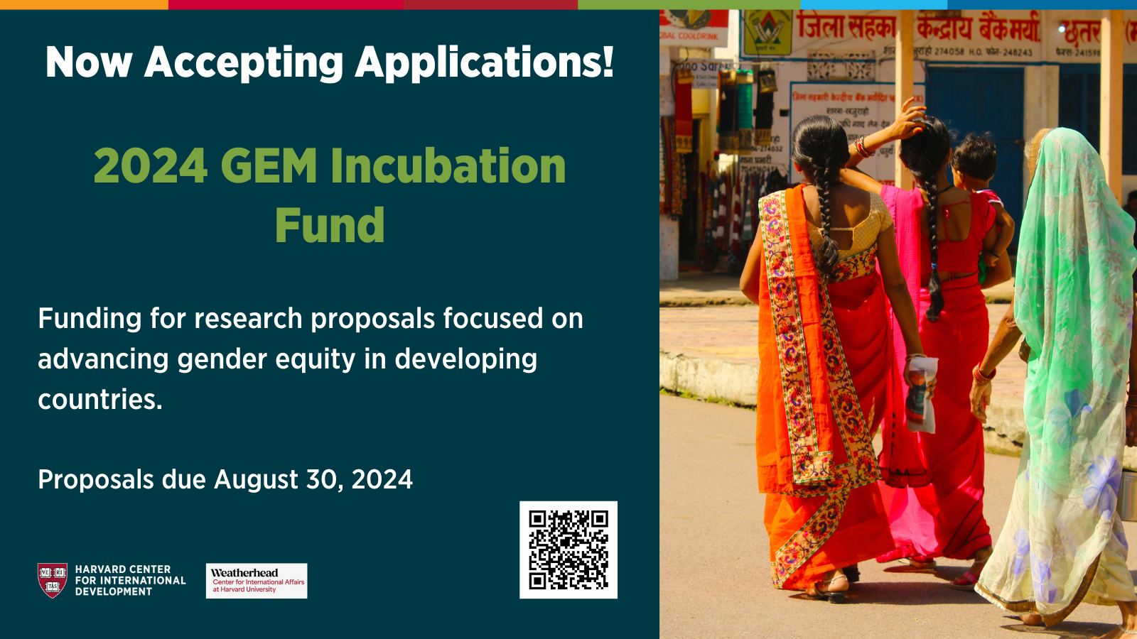 Now Accepting Applications! 2024 GEM Incubation Fund. Funding for  research proposals focused on advancing gender equity in developing countries. Proposals due August 30,2024